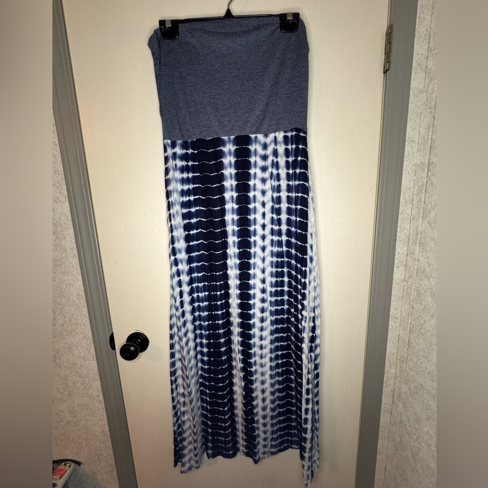 Navy and White Tie-Dye A-Line Skirt